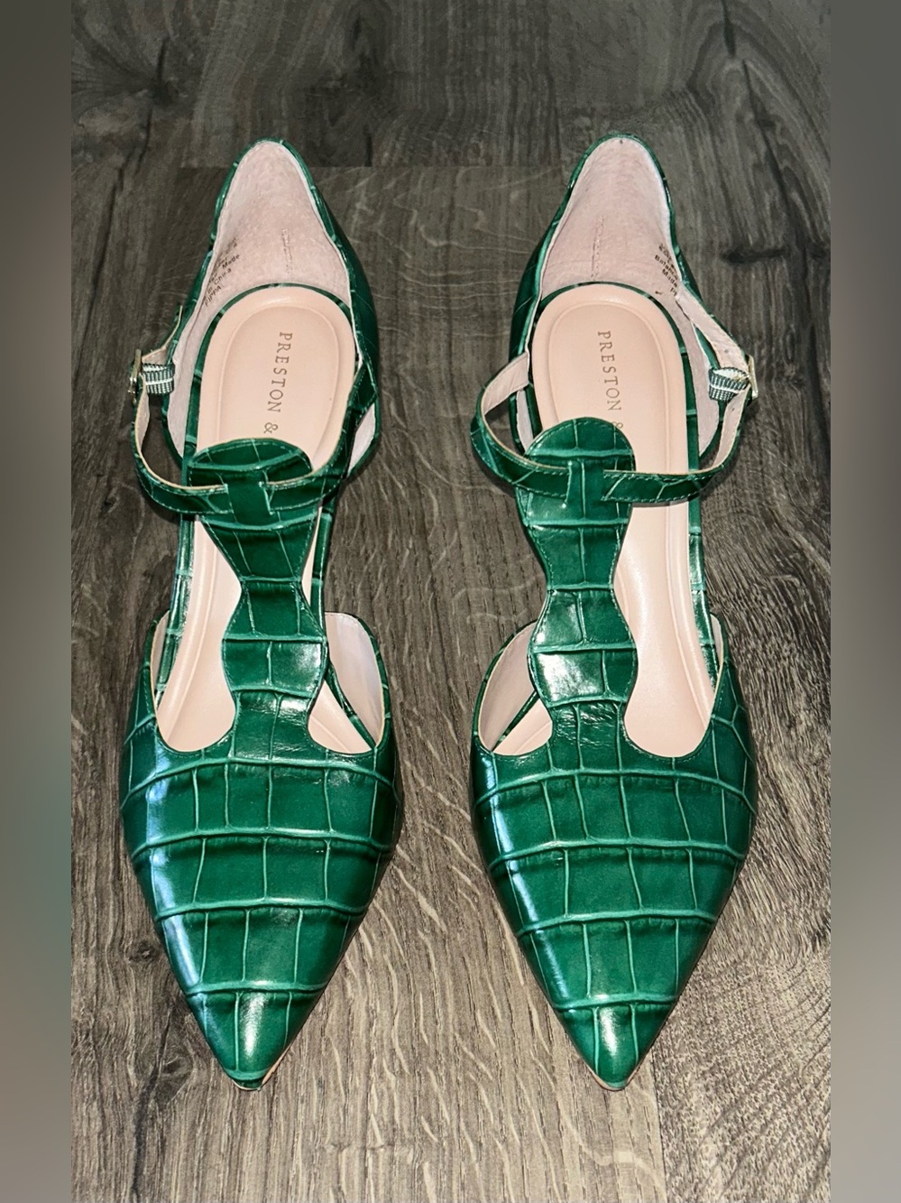 NEW! Preston & York Emerald Green Leather Croc-Embossed Pointed Slingback Heels